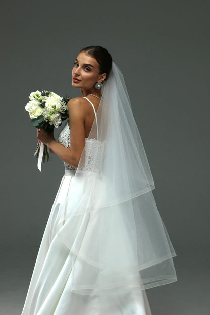 Two-Tier Blusher Veil with Horsehair Trim