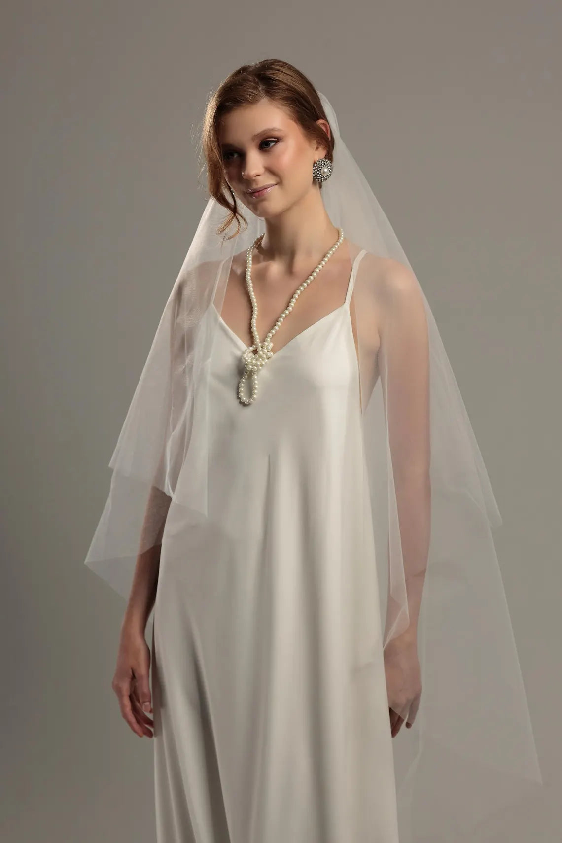 Double Tier Soft Wedding Veil with Blusher