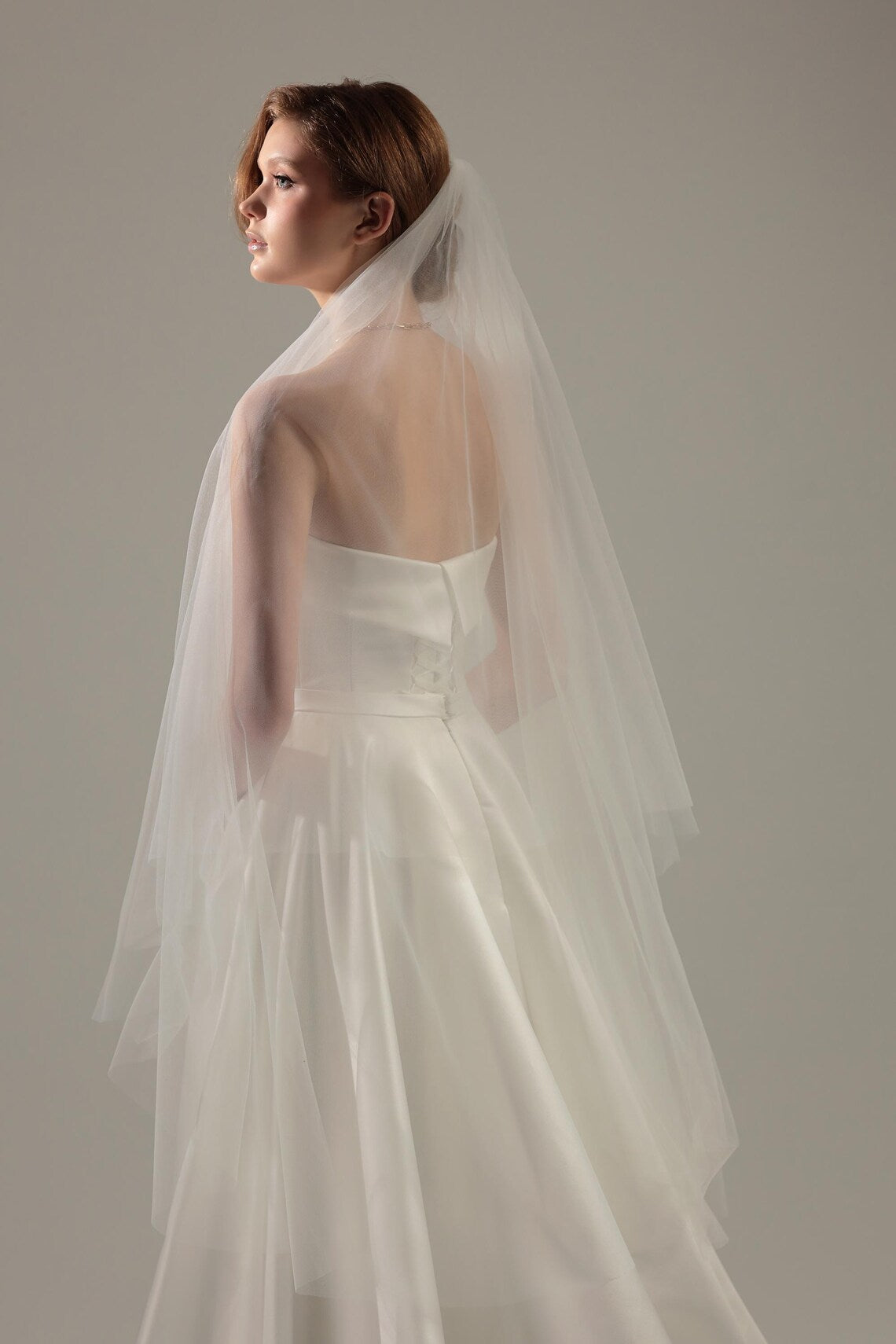Floor Wedding Veil with Blusher