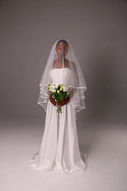 Double-Layer Satin Ribbon Bridal Veil