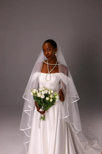 Satin Trim Two-Tier Bridal Veil