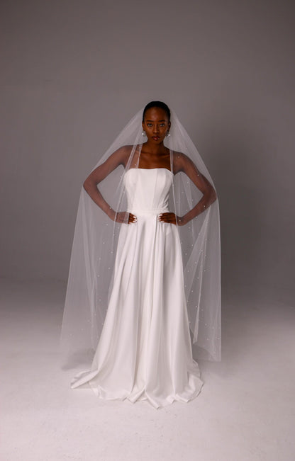 One-Layer Pearl Edge Bridal Veil
