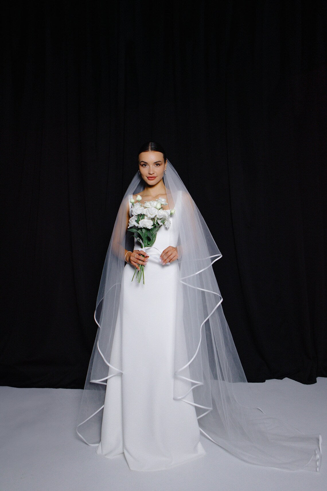 Satin Ribbon Edge Veil with Blusher