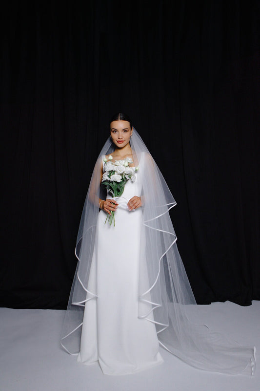Satin Ribbon Edge Veil with Blusher