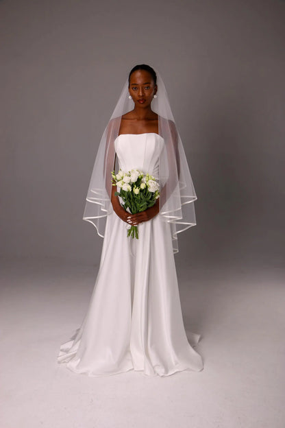 Double-Layer Satin Ribbon Bridal Veil