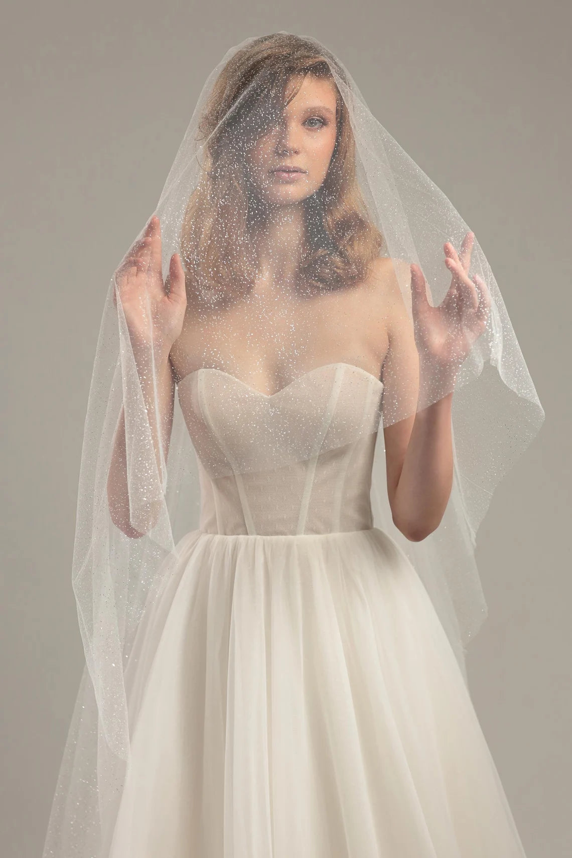 Two-Tier Sparkle Wedding Veil with Blusher