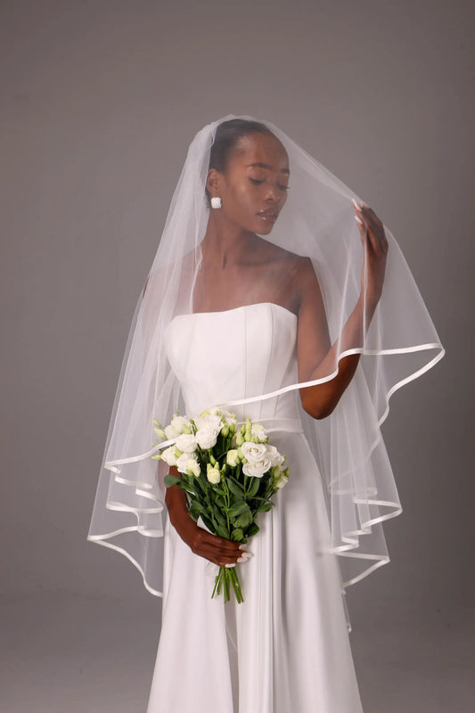 Double-Layer Satin Ribbon Bridal Veil