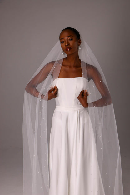 One-Layer Pearl Edge Bridal Veil