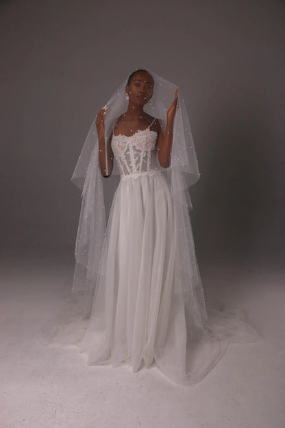 Two-Layer Pearl Veil with Blusher