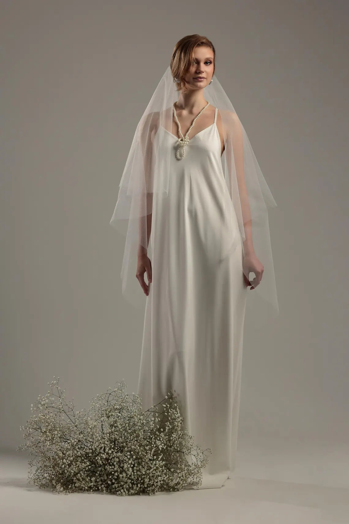 Double Tier Soft Wedding Veil with Blusher