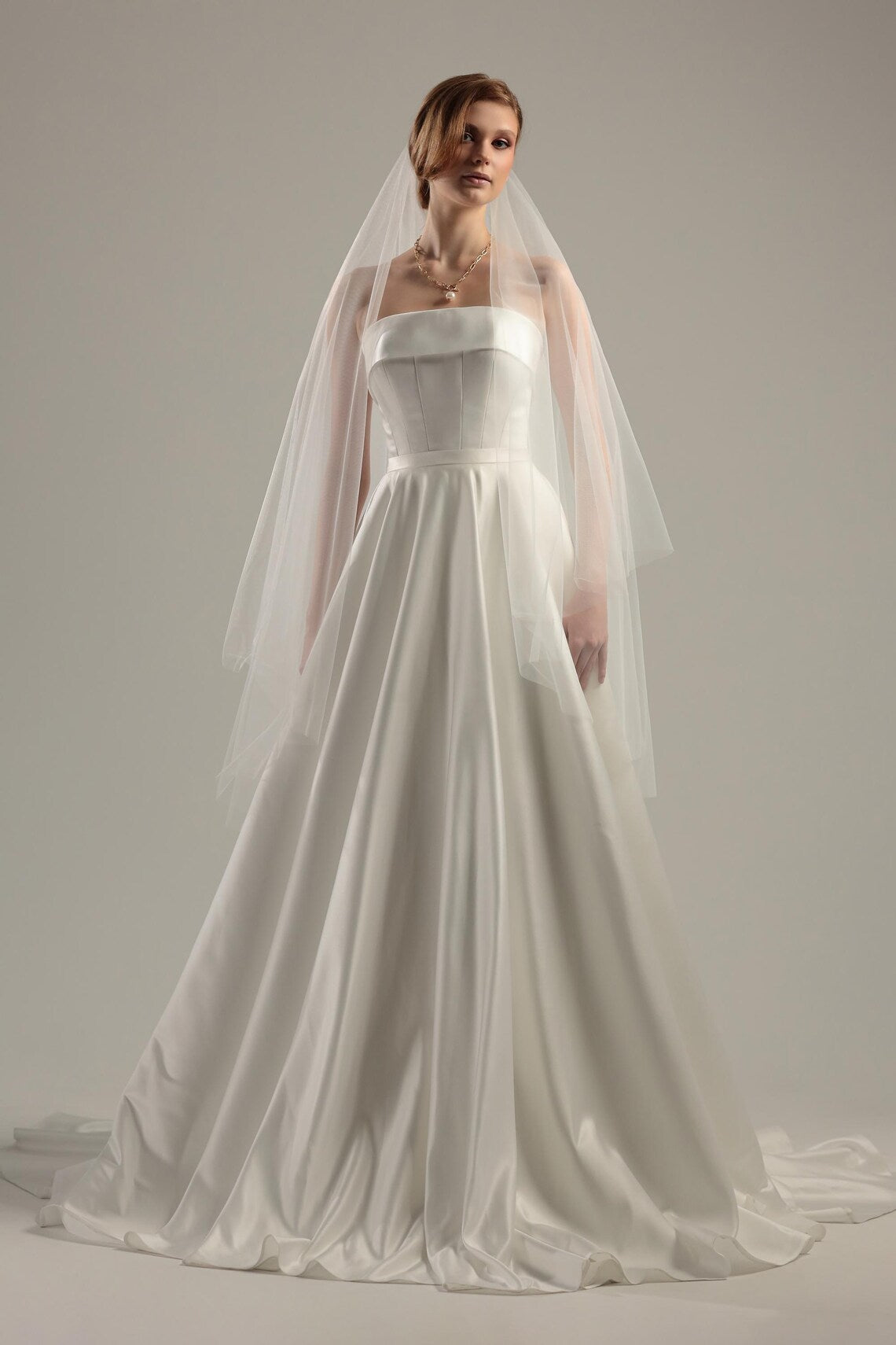 Floor Wedding Veil with Blusher