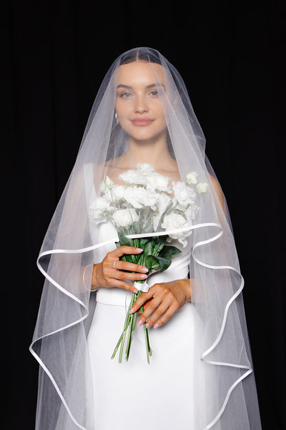 Satin Ribbon Edge Veil with Blusher