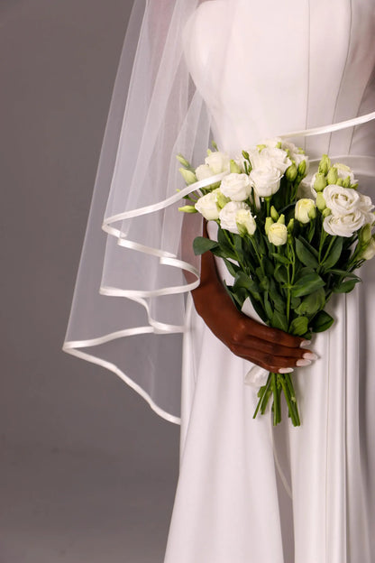 Double-Layer Satin Ribbon Bridal Veil