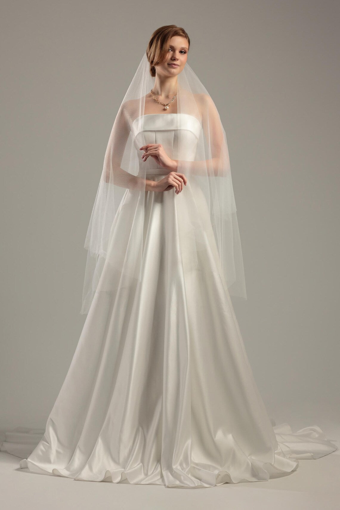 Floor Wedding Veil with Blusher