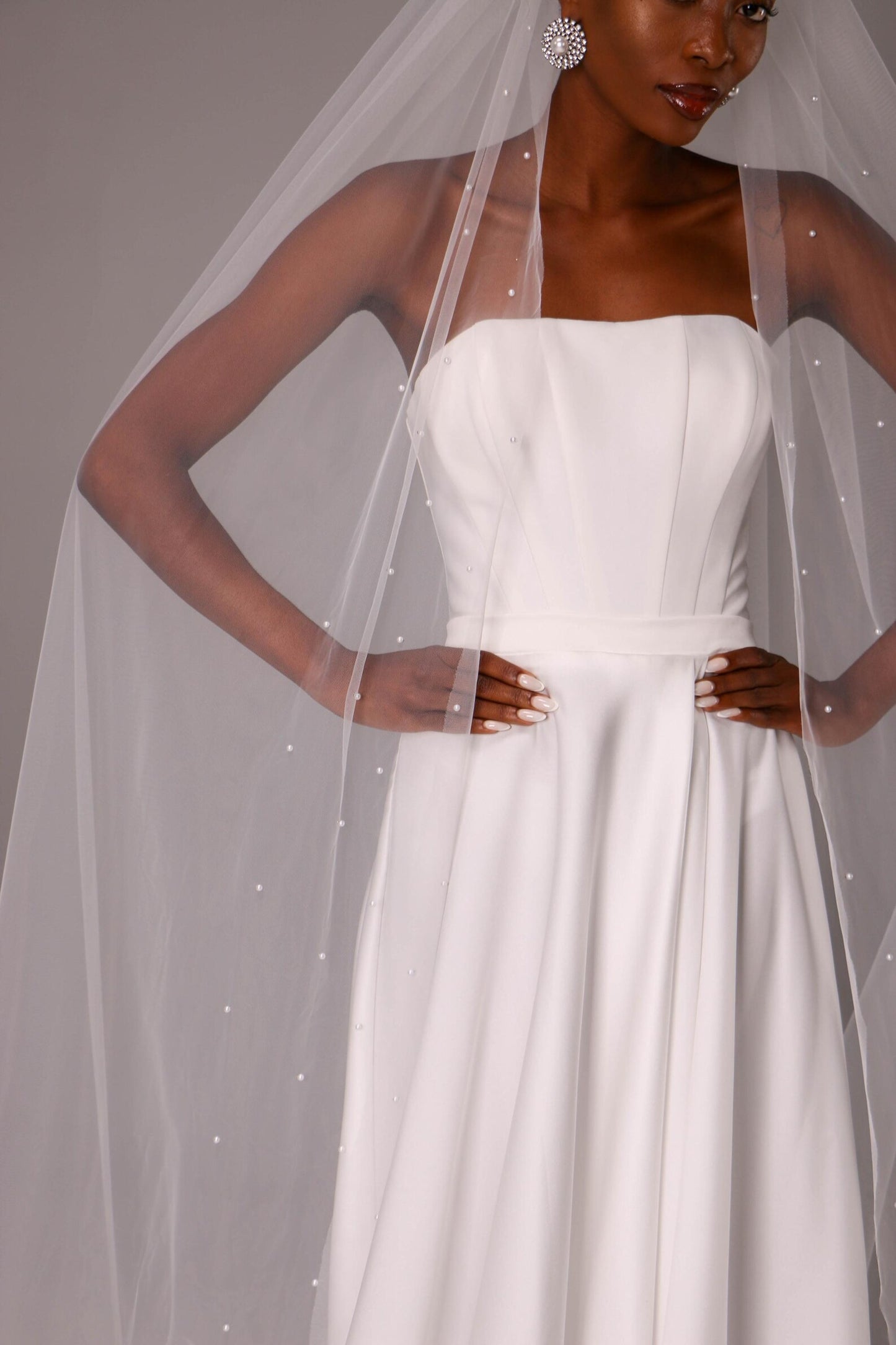 One-Layer Pearl Edge Bridal Veil
