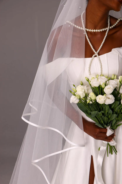 Satin Trim Two-Tier Bridal Veil