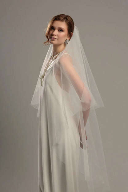 Double Tier Soft Wedding Veil with Blusher
