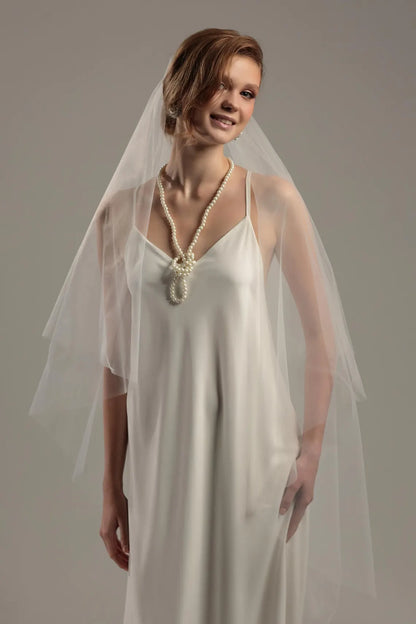 Double Tier Soft Wedding Veil with Blusher
