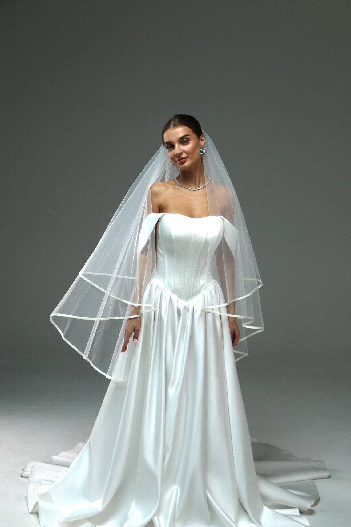 Satin Ribbon Veil with Edging