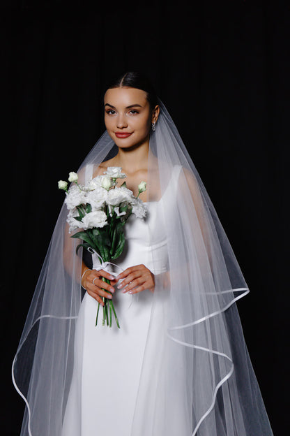 Satin Ribbon Edge Veil with Blusher