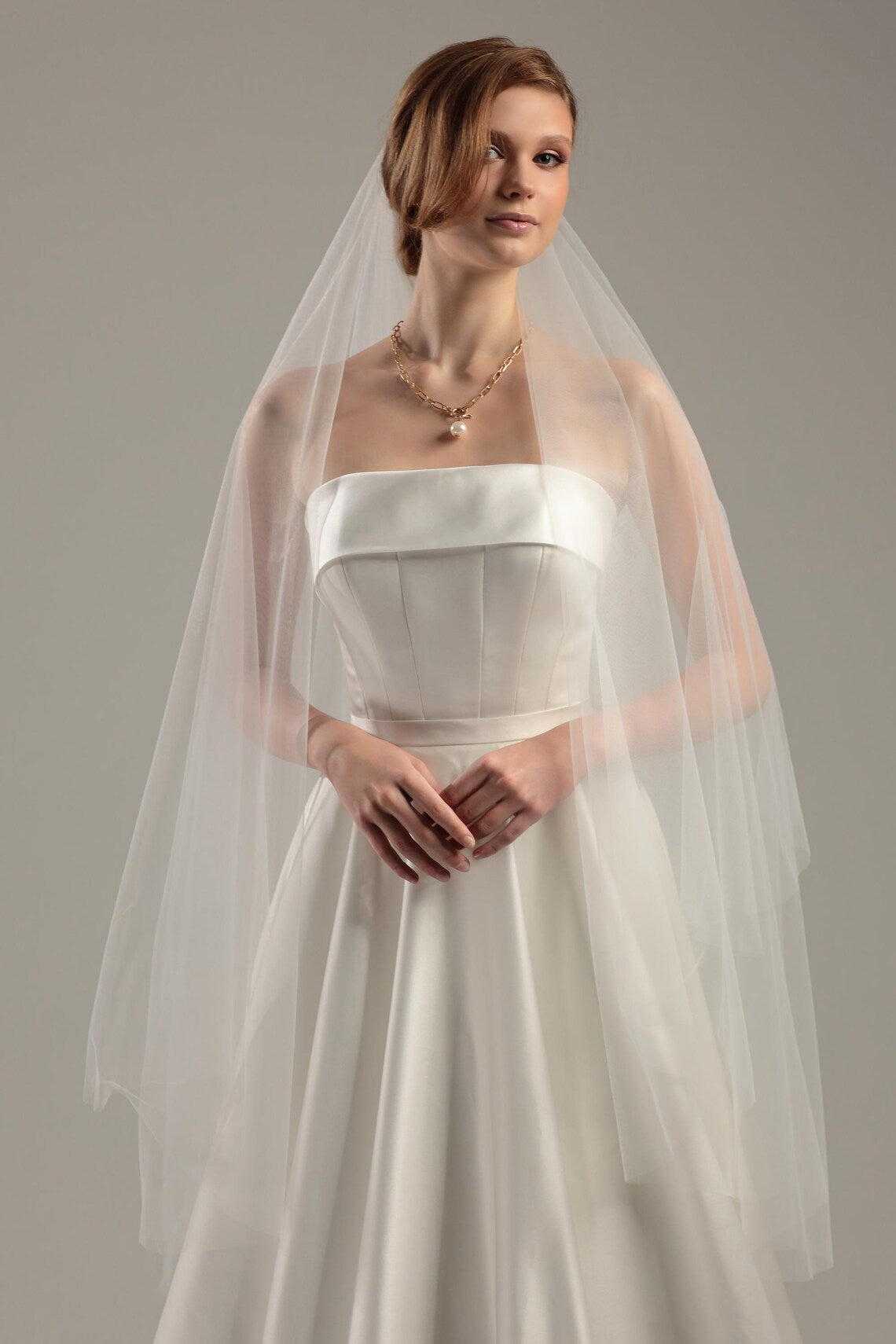 Floor Wedding Veil with Blusher