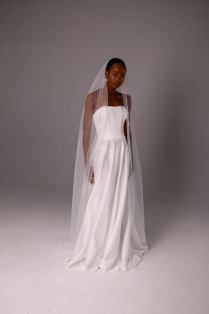 One-Layer Pearl Edge Bridal Veil