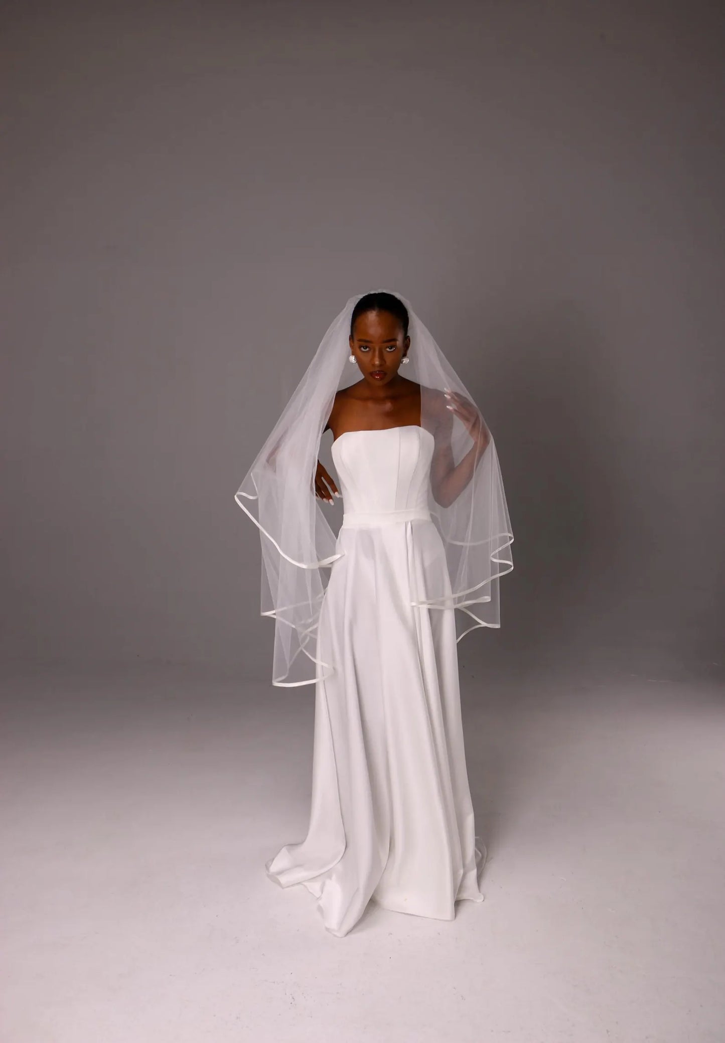 Double-Layer Satin Ribbon Bridal Veil
