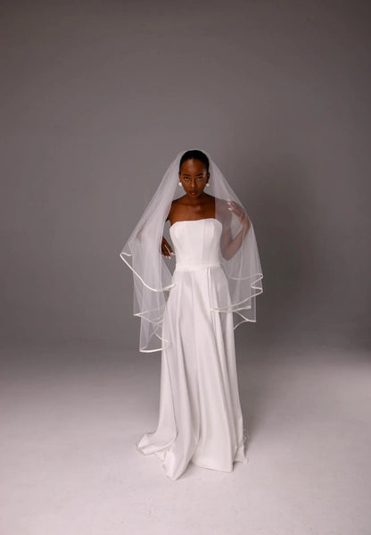 Double-Layer Satin Ribbon Bridal Veil
