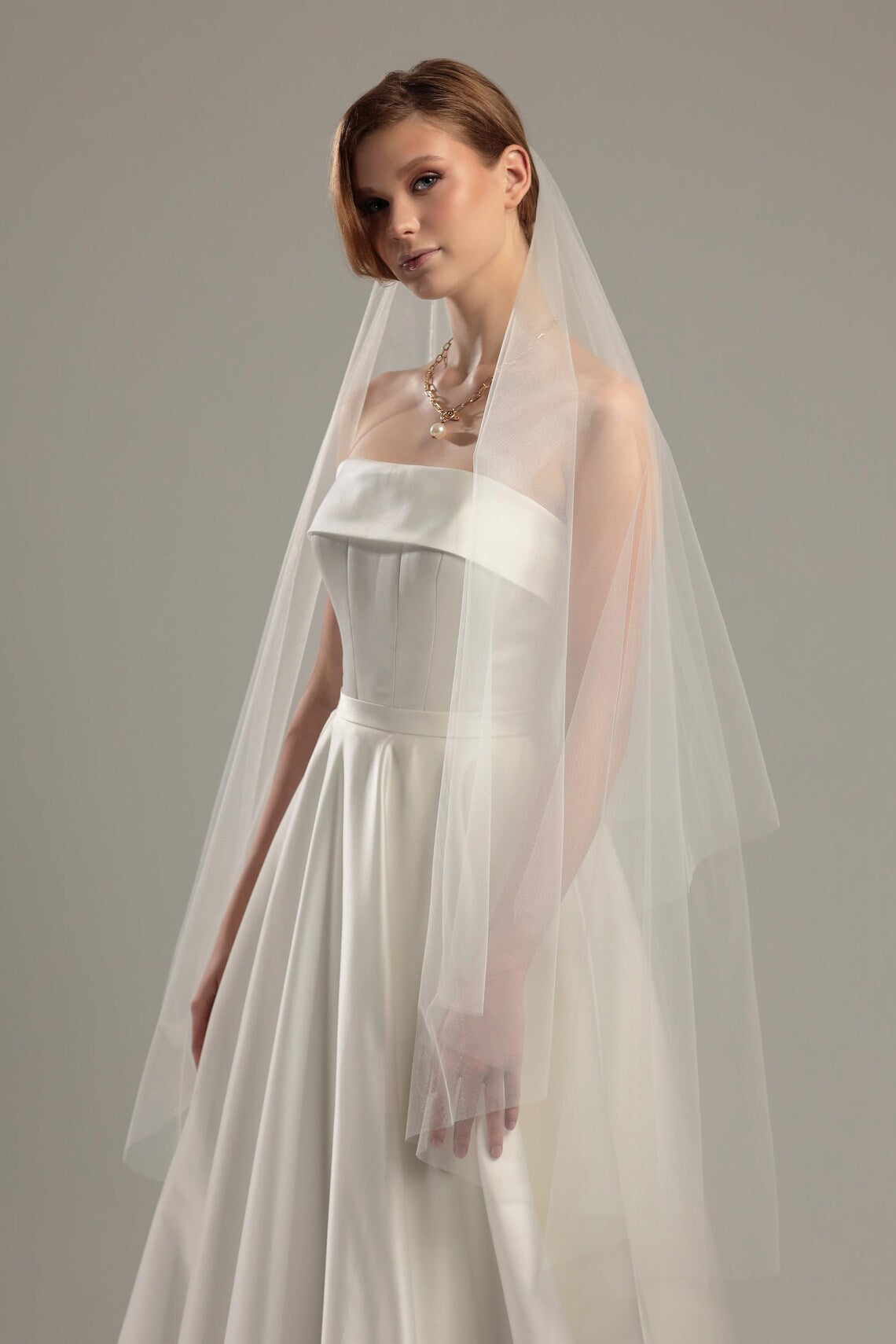 Floor Wedding Veil with Blusher