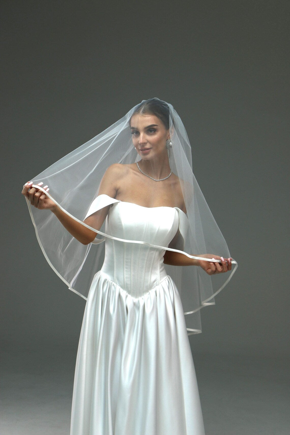 Satin Ribbon Veil with Edging