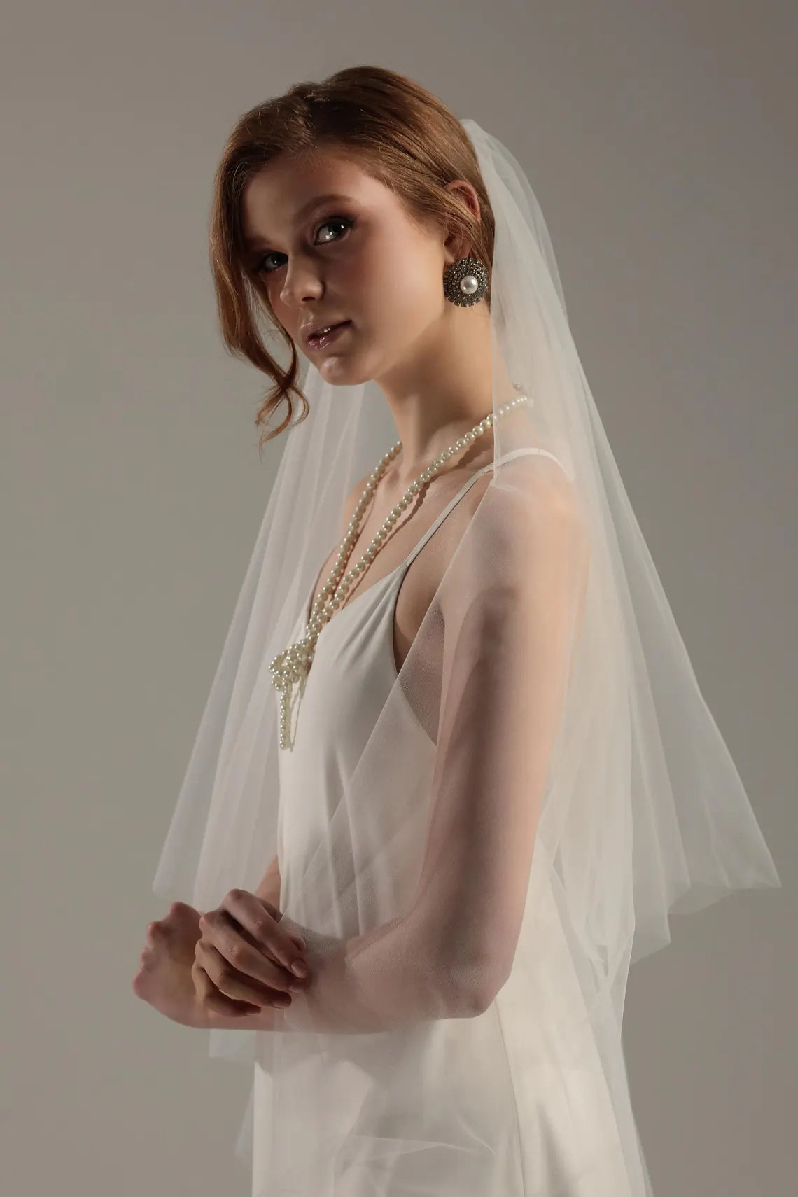 Double Tier Soft Wedding Veil with Blusher