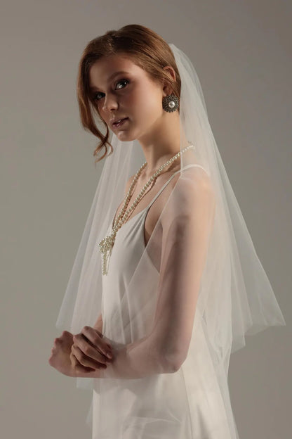 Double Tier Soft Wedding Veil with Blusher