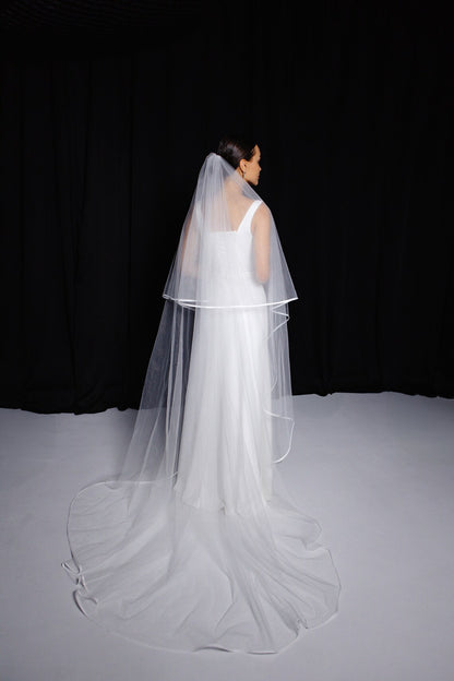 Satin Ribbon Edge Veil with Blusher