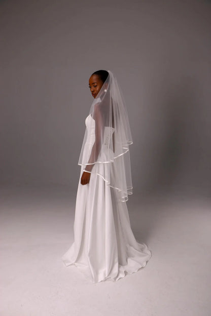 Double-Layer Satin Ribbon Bridal Veil