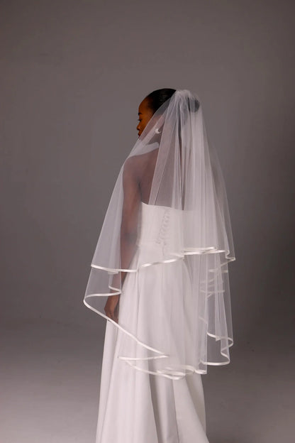Double-Layer Satin Ribbon Bridal Veil