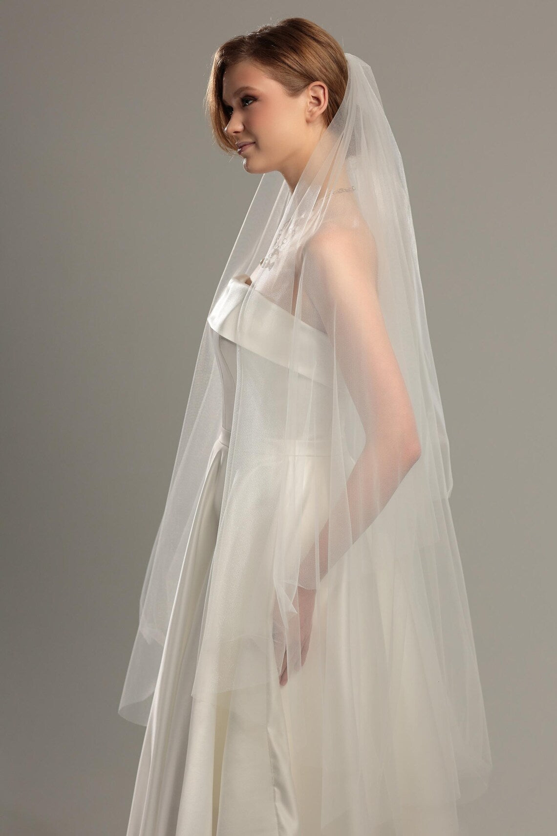 Floor Wedding Veil with Blusher
