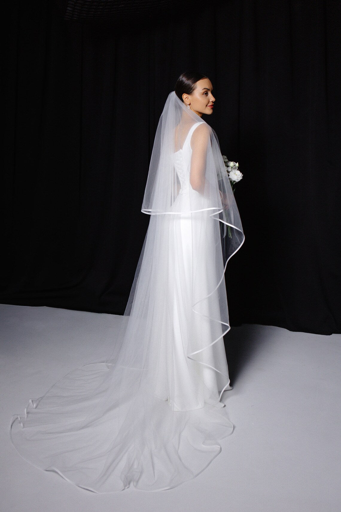Satin Ribbon Edge Veil with Blusher
