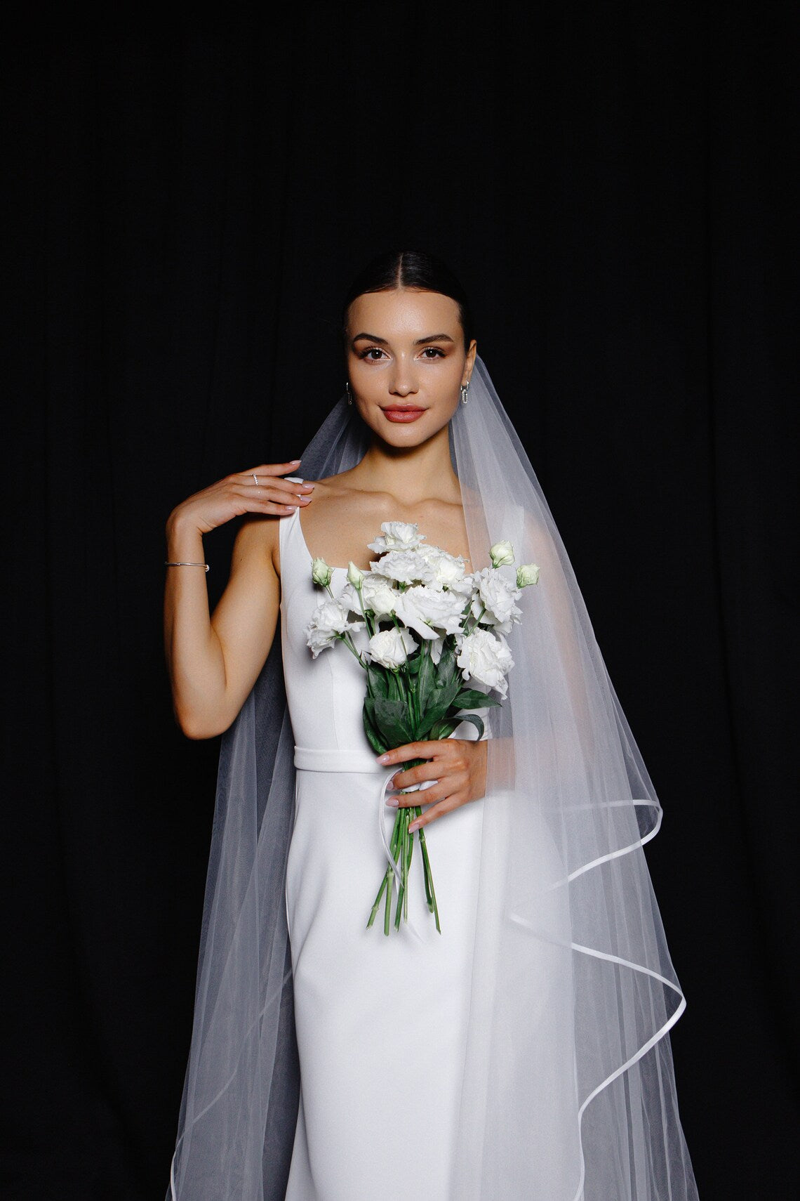 Satin Ribbon Edge Veil with Blusher