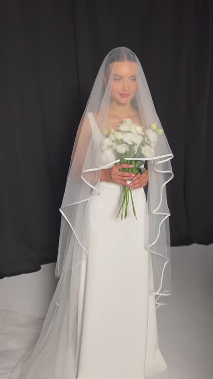 Satin Ribbon Edge Veil with Blusher